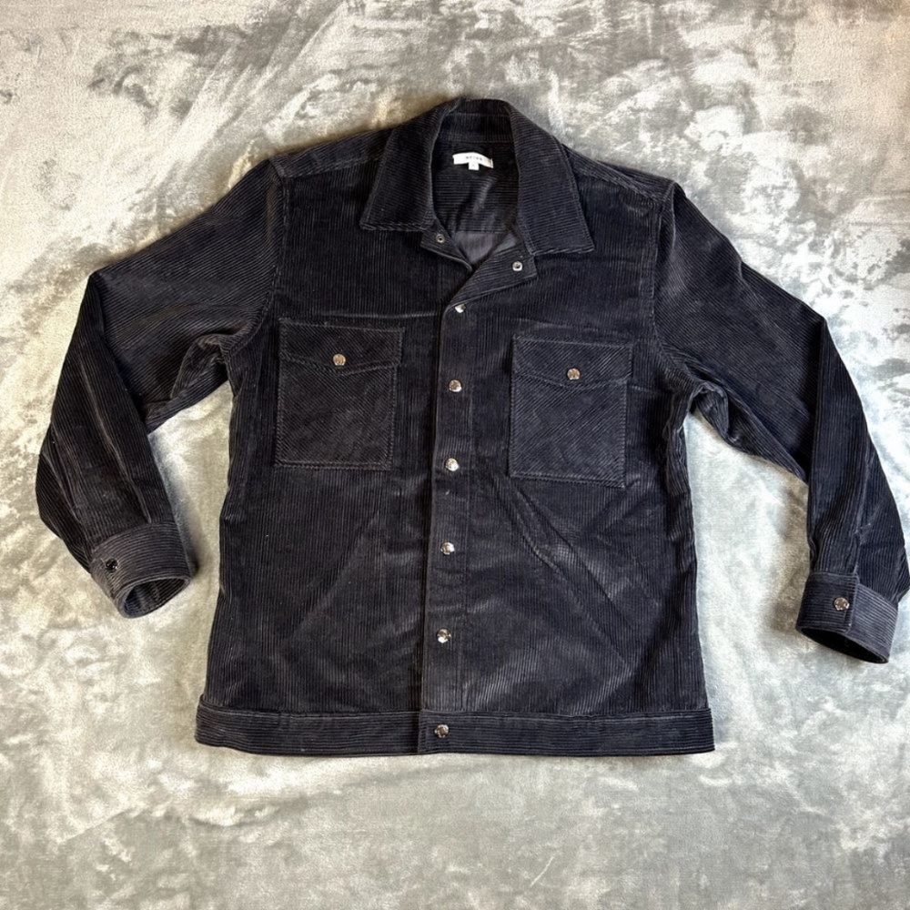 Reiss Black Corduroy Snap Button Up Overshirt Shacket